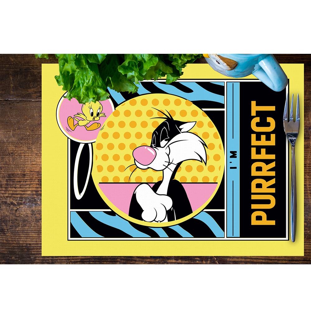 Tweety Teams Çizgi Karakter Pembe Zemin Baskılı Çocuk – 4'lü Amerikan Servis (30x50 cm)