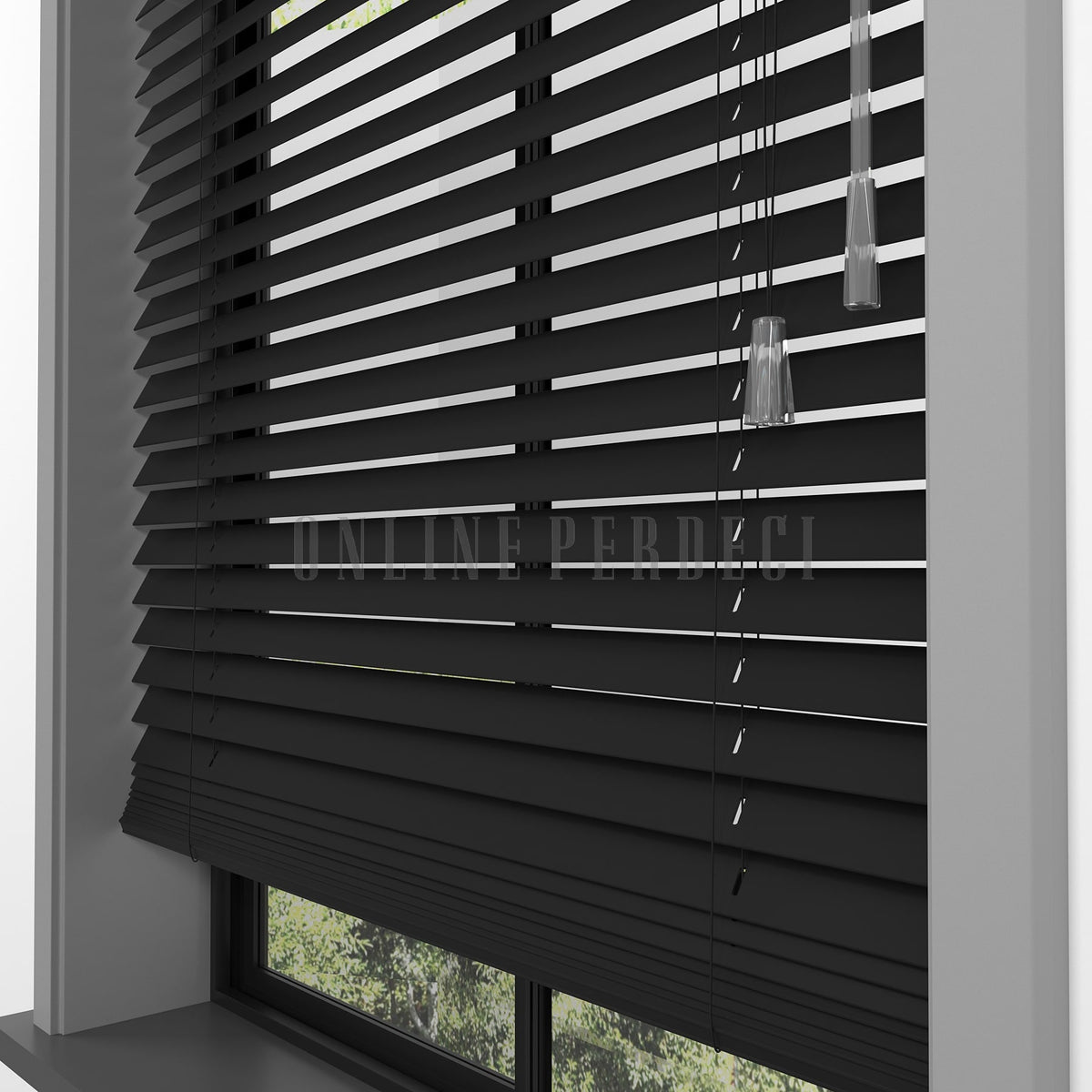 25 MM Lindera Siyah Ahşap Jaluzi