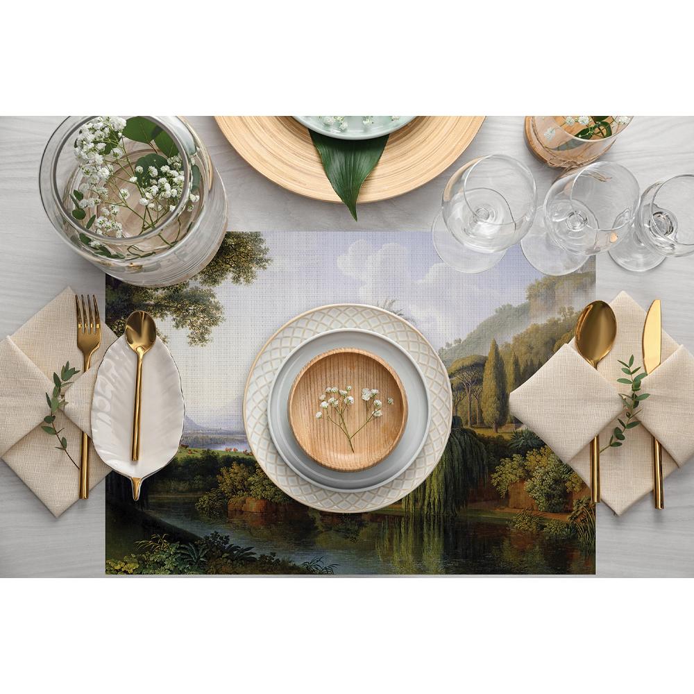 Yeşil Orman Görünür Kumaş Amerikan Servis 4'lü Set 35X50CM