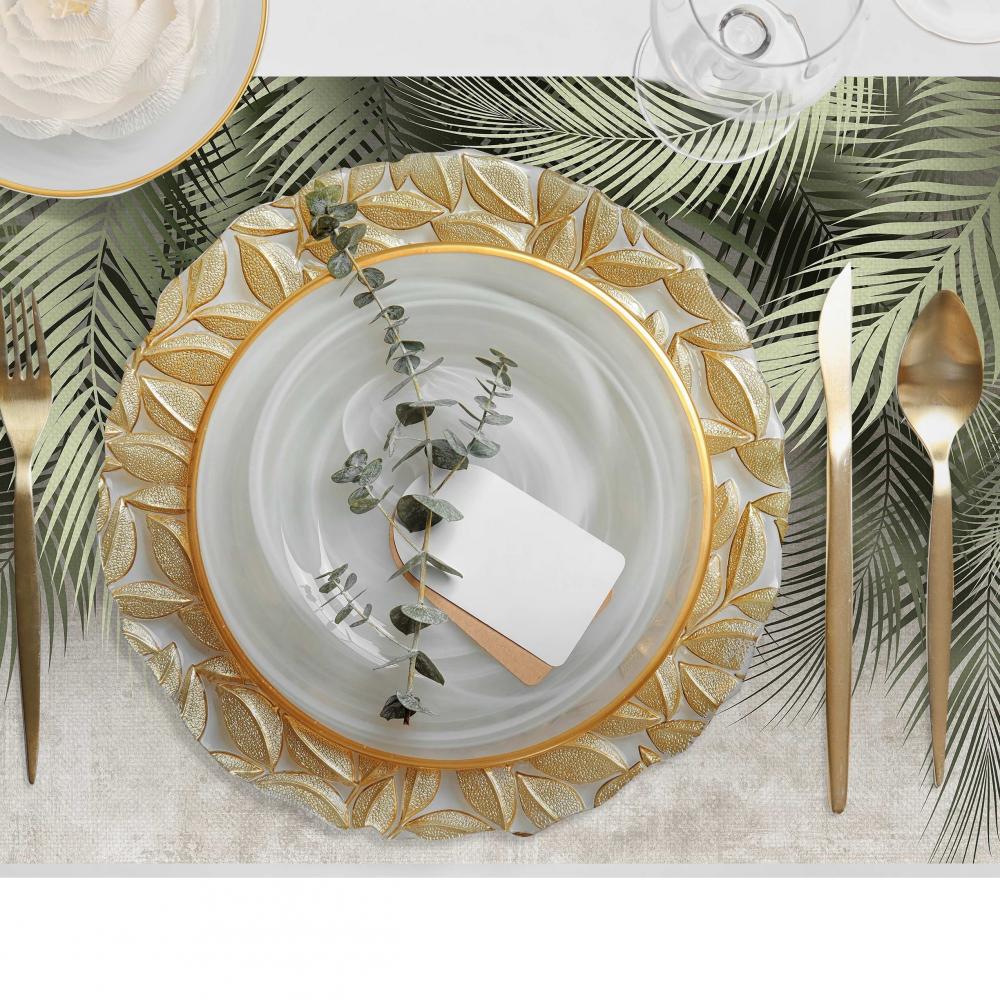 Tropikal Temalı Yeşil Yapraklı Amerikan Servis Seti - 4'lü (30x50 cm)