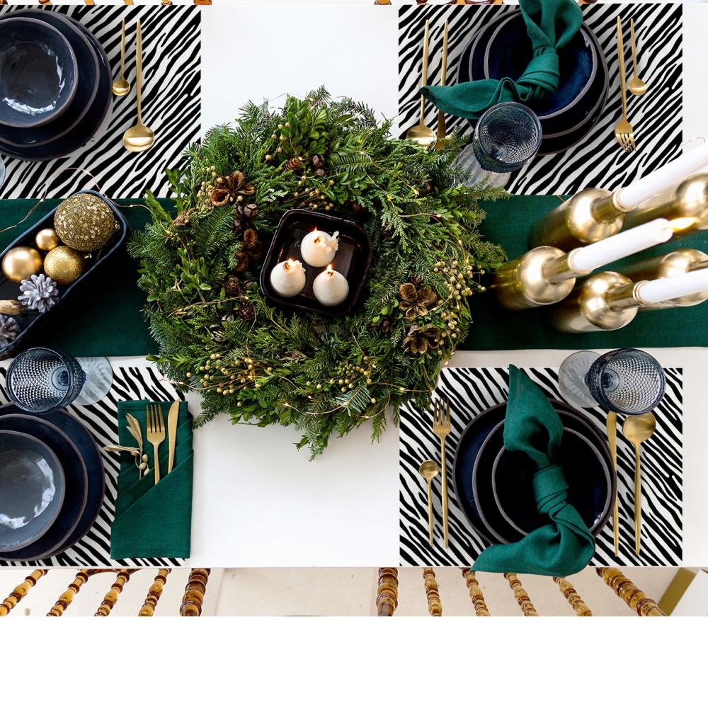 Zebra Desenli İkonik Yıldız Desenli Sanat Baskılı Amerikan Servis – 4'lü Retro Takım (30x50 Cm)