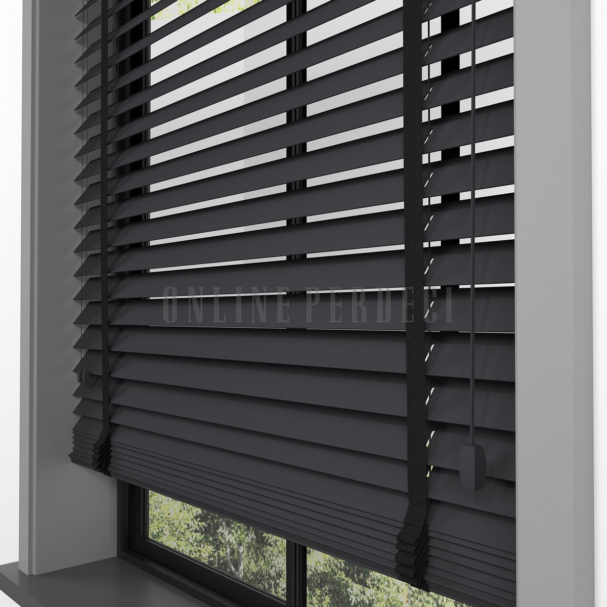 50 MM Lindera Antrasit Ahşap Jaluzi