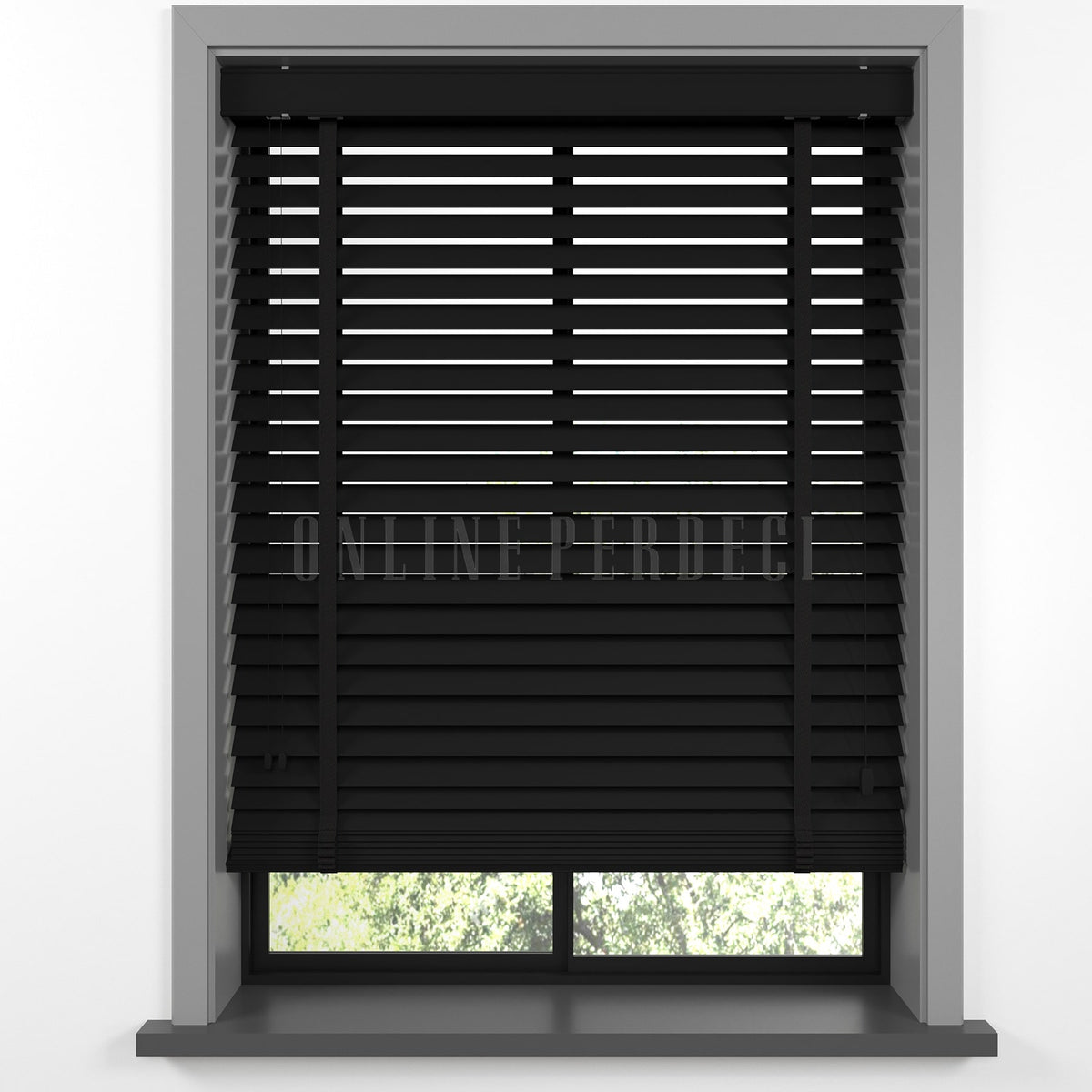 50 MM Lindera Siyah Ahşap Jaluzi