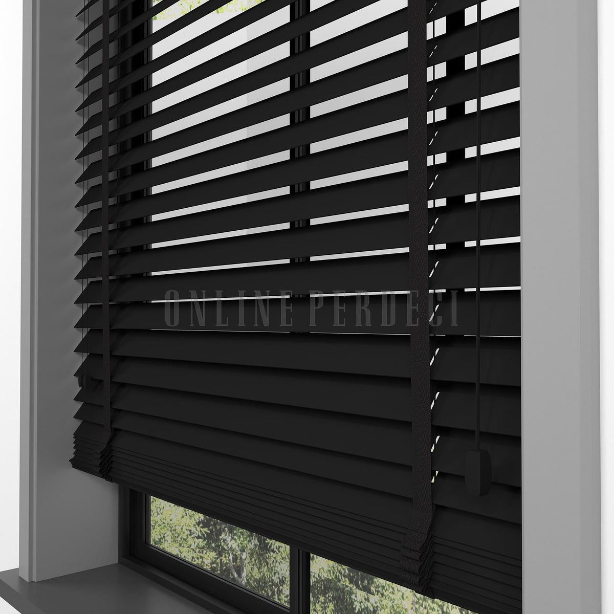 50 MM Lindera Siyah Ahşap Jaluzi