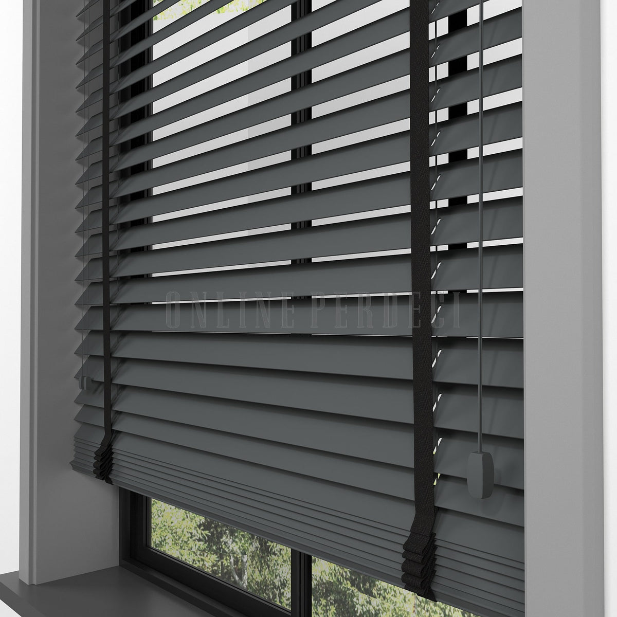 50 MM Ormanis Antrasit Ahşap Jaluzi