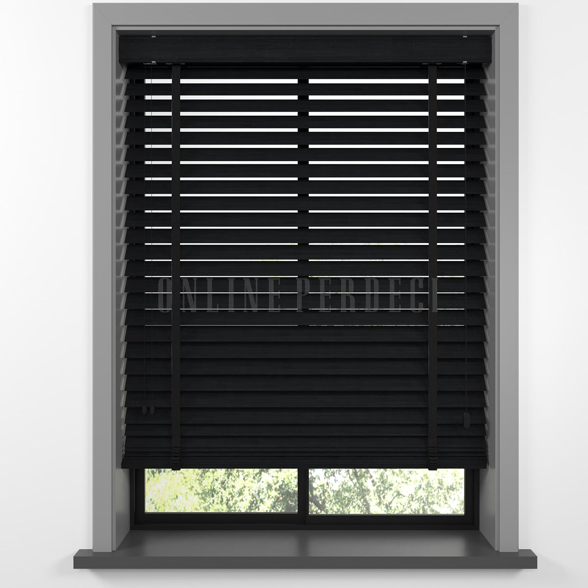 50 MM Prestia WOOD Charcoal Ahşap Jaluzi
