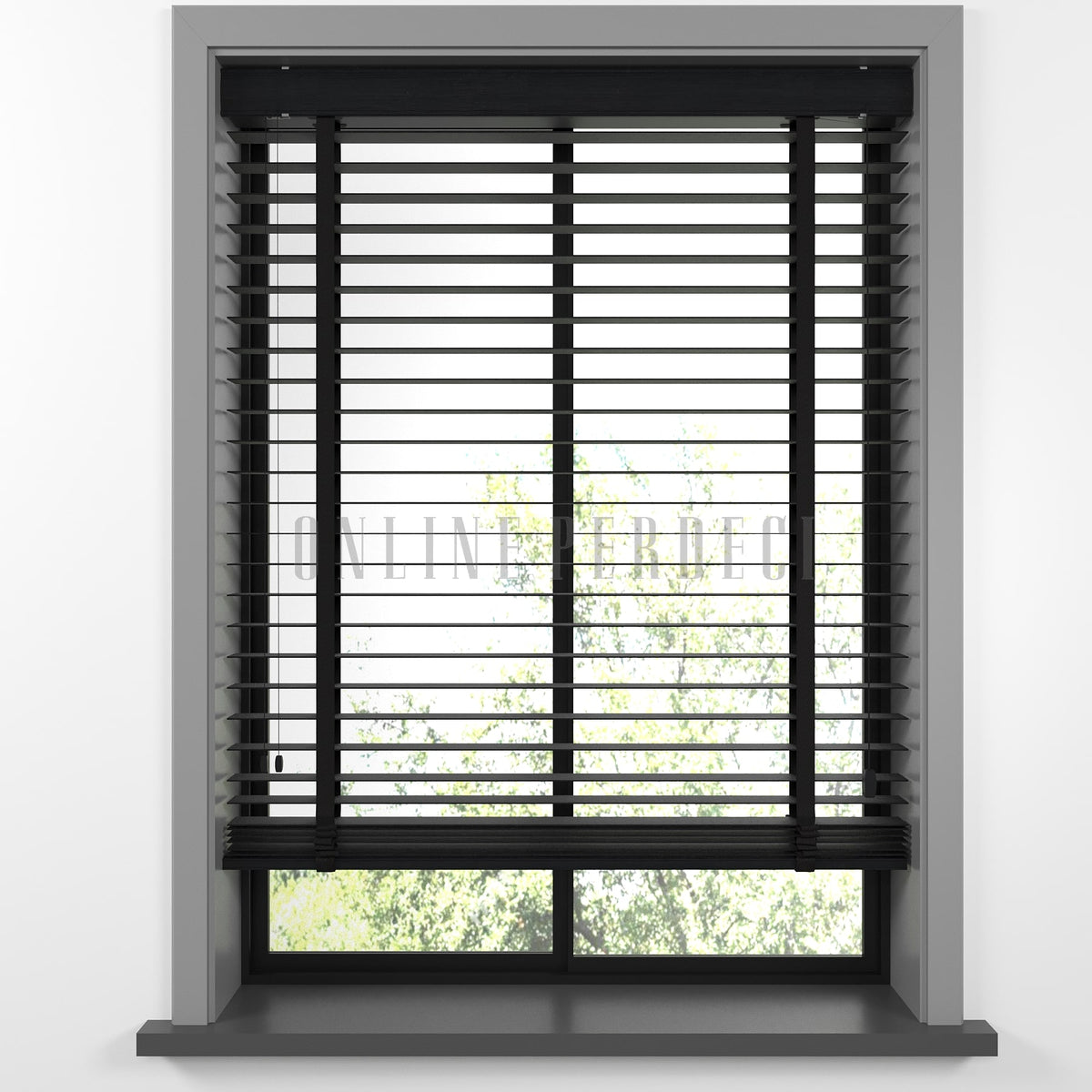 50 MM Prestia WOOD Charcoal Ahşap Jaluzi
