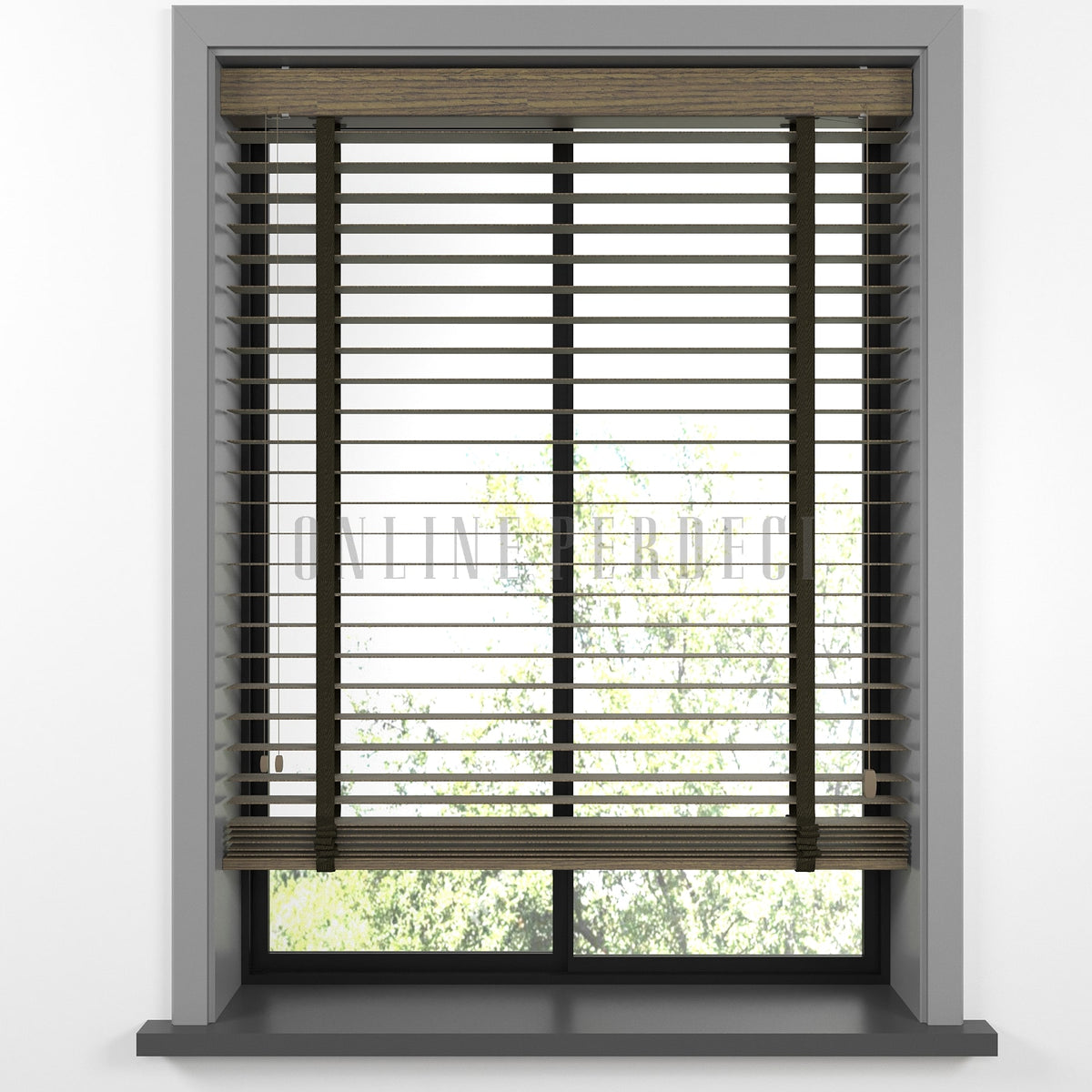 50 MM Prestia WOOD Khaki Ahşap Jaluzi