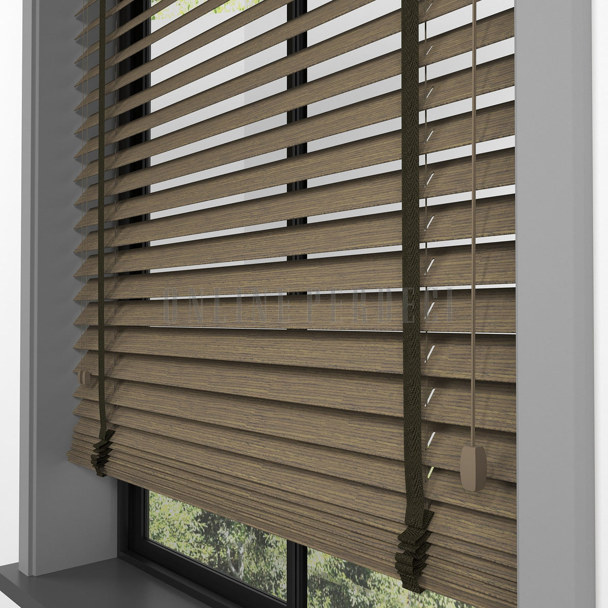 50 MM Prestia WOOD Khaki Ahşap Jaluzi