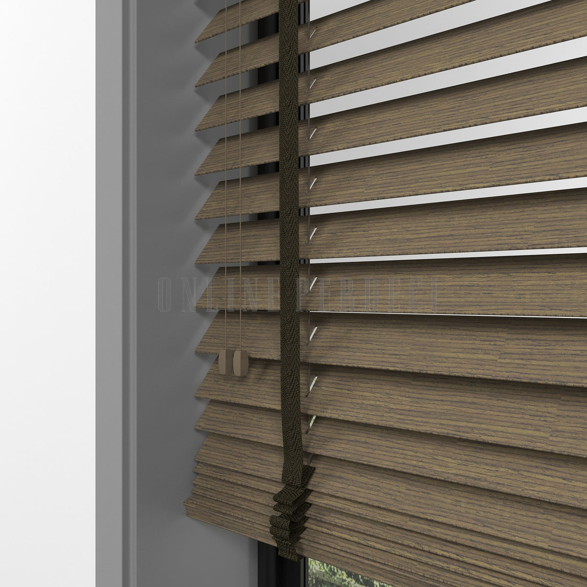 50 MM Prestia WOOD Khaki Ahşap Jaluzi