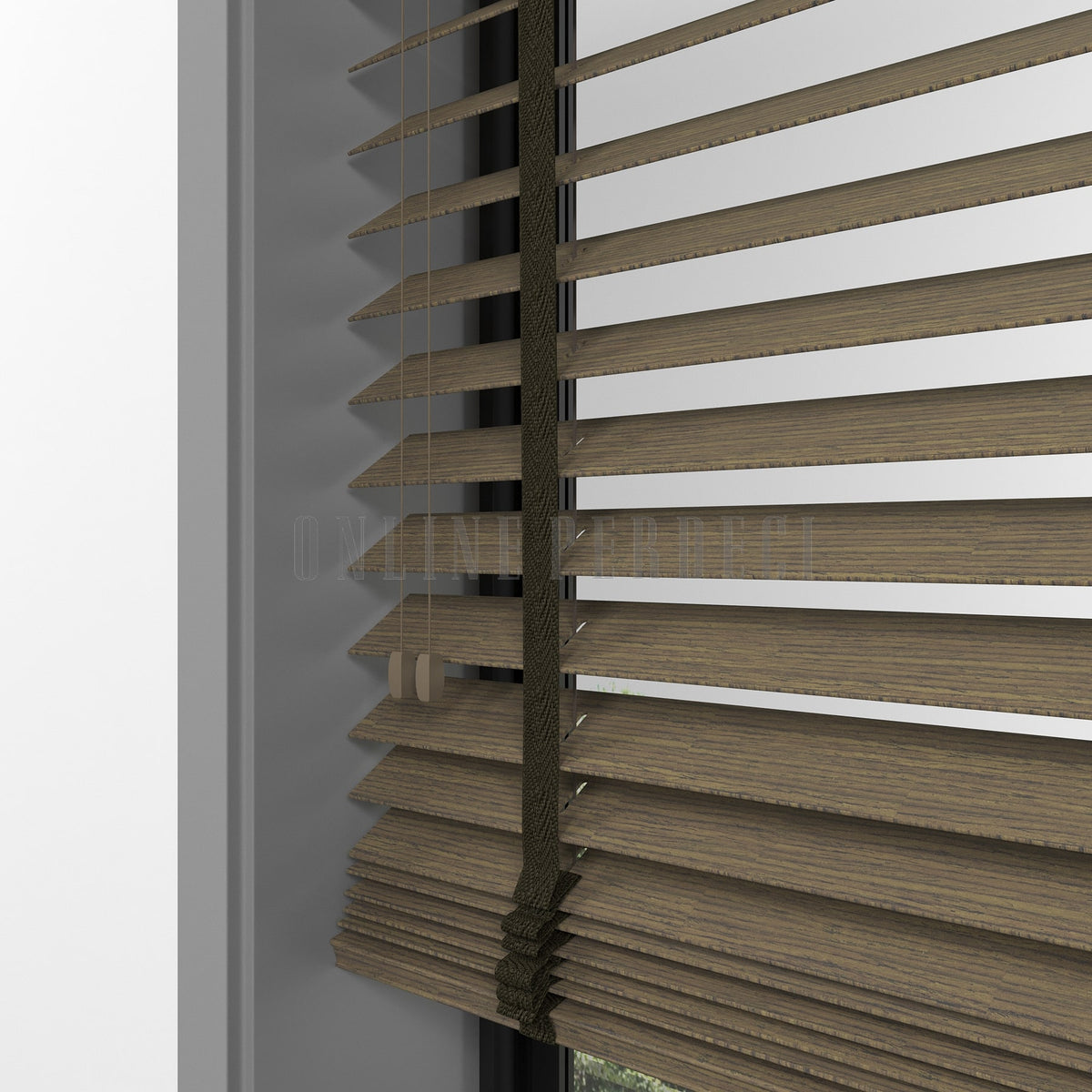 50 MM Prestia WOOD Khaki Ahşap Jaluzi
