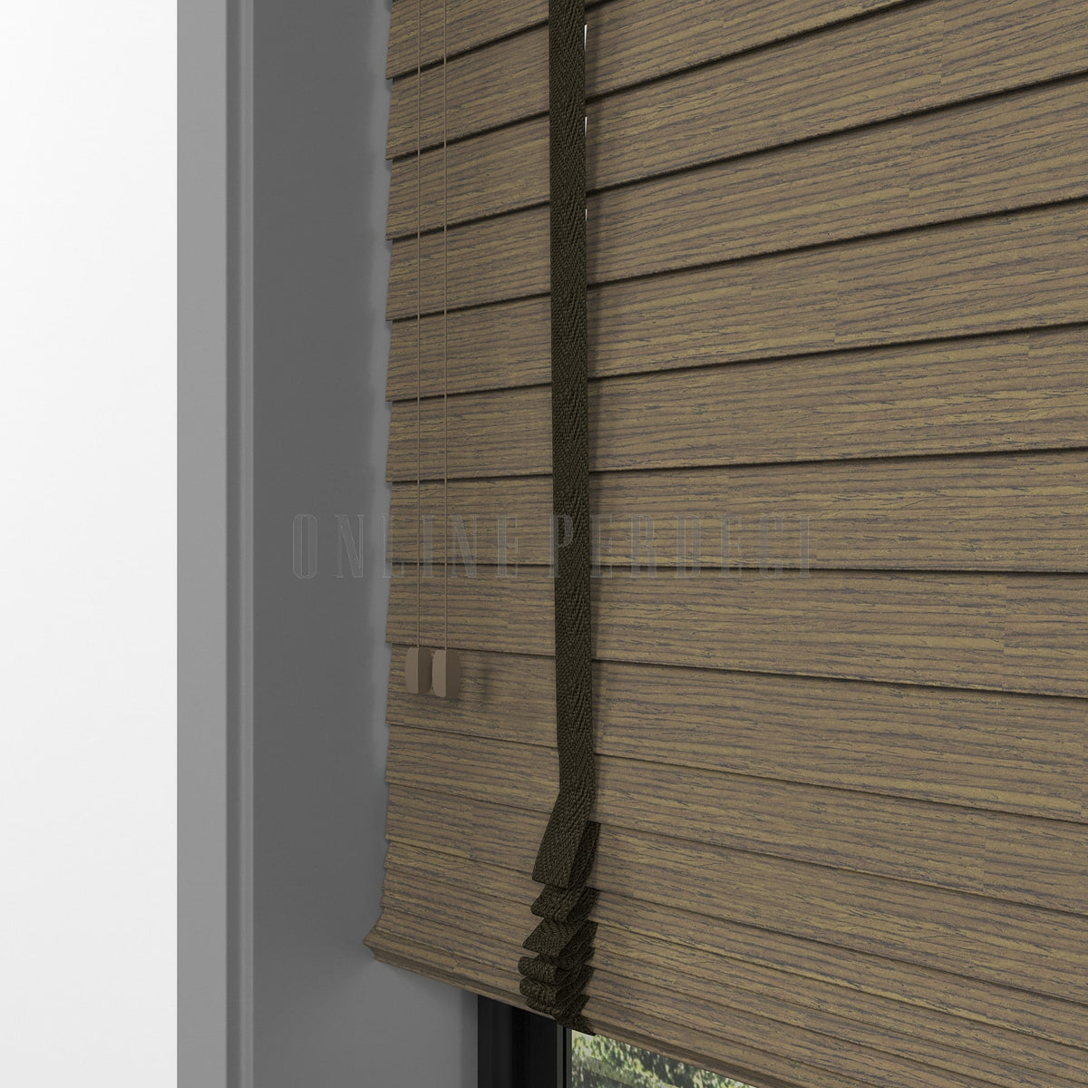 50 MM Prestia WOOD Khaki Ahşap Jaluzi