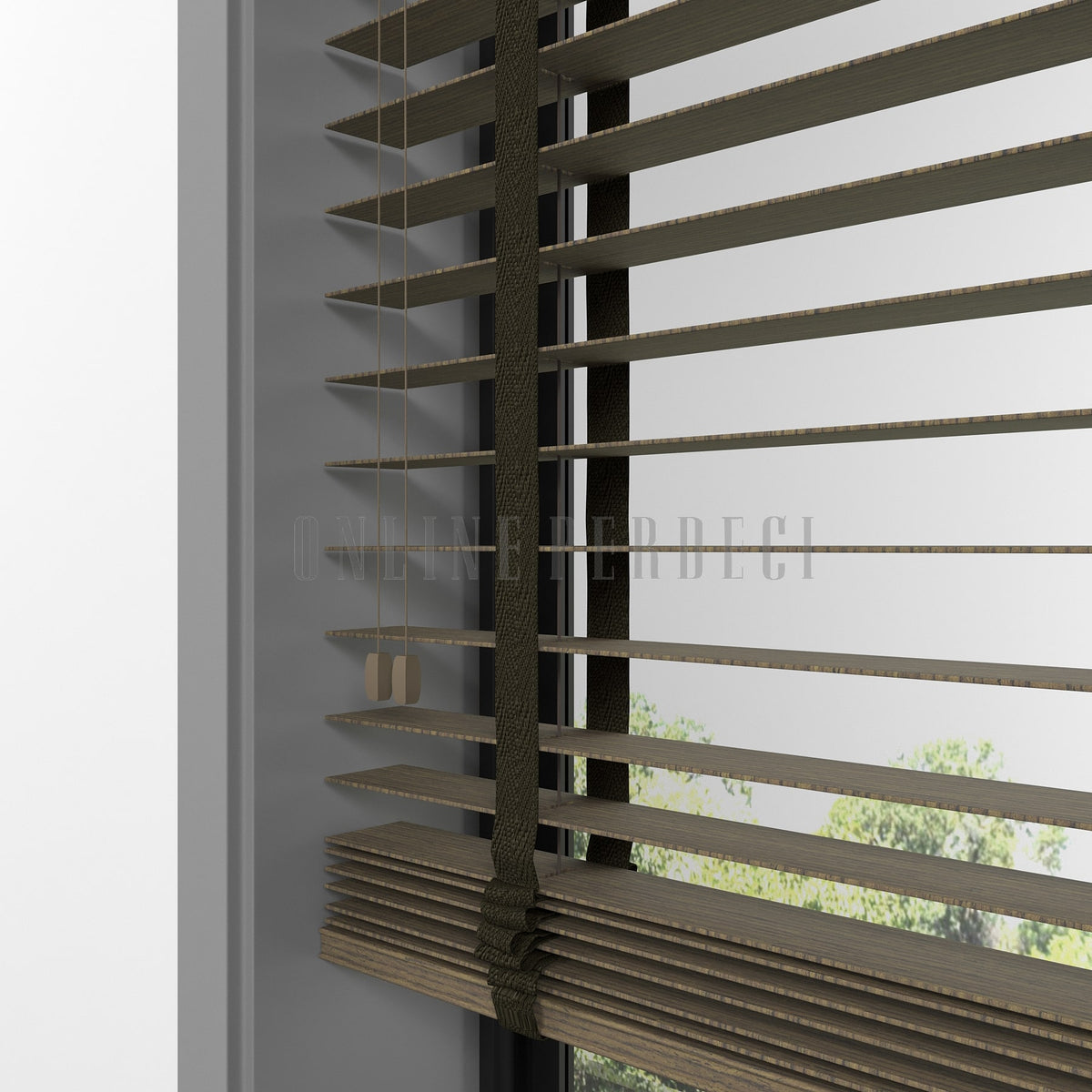 50 MM Prestia WOOD Khaki Ahşap Jaluzi