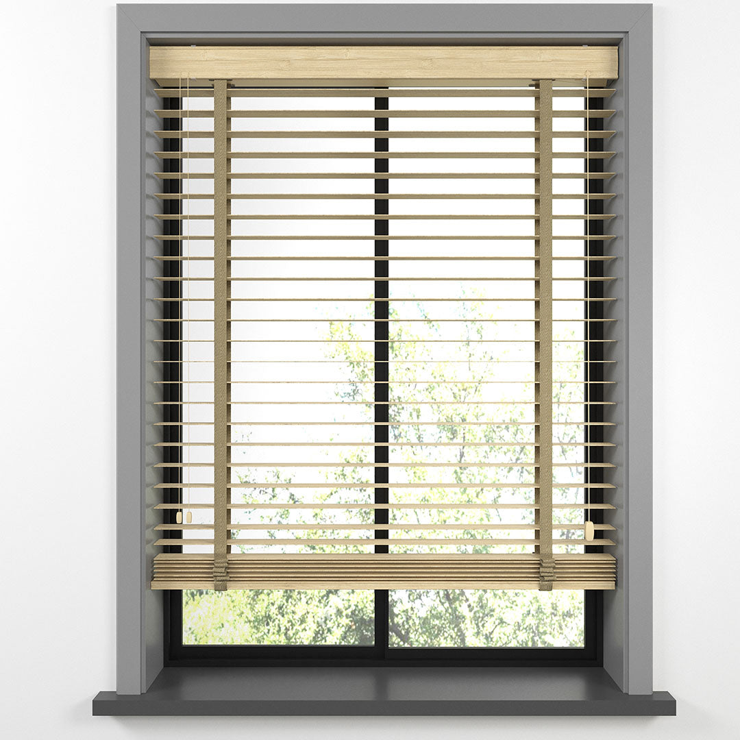 50 MM BAMBU Açık Meşe Ahşap Jaluzi