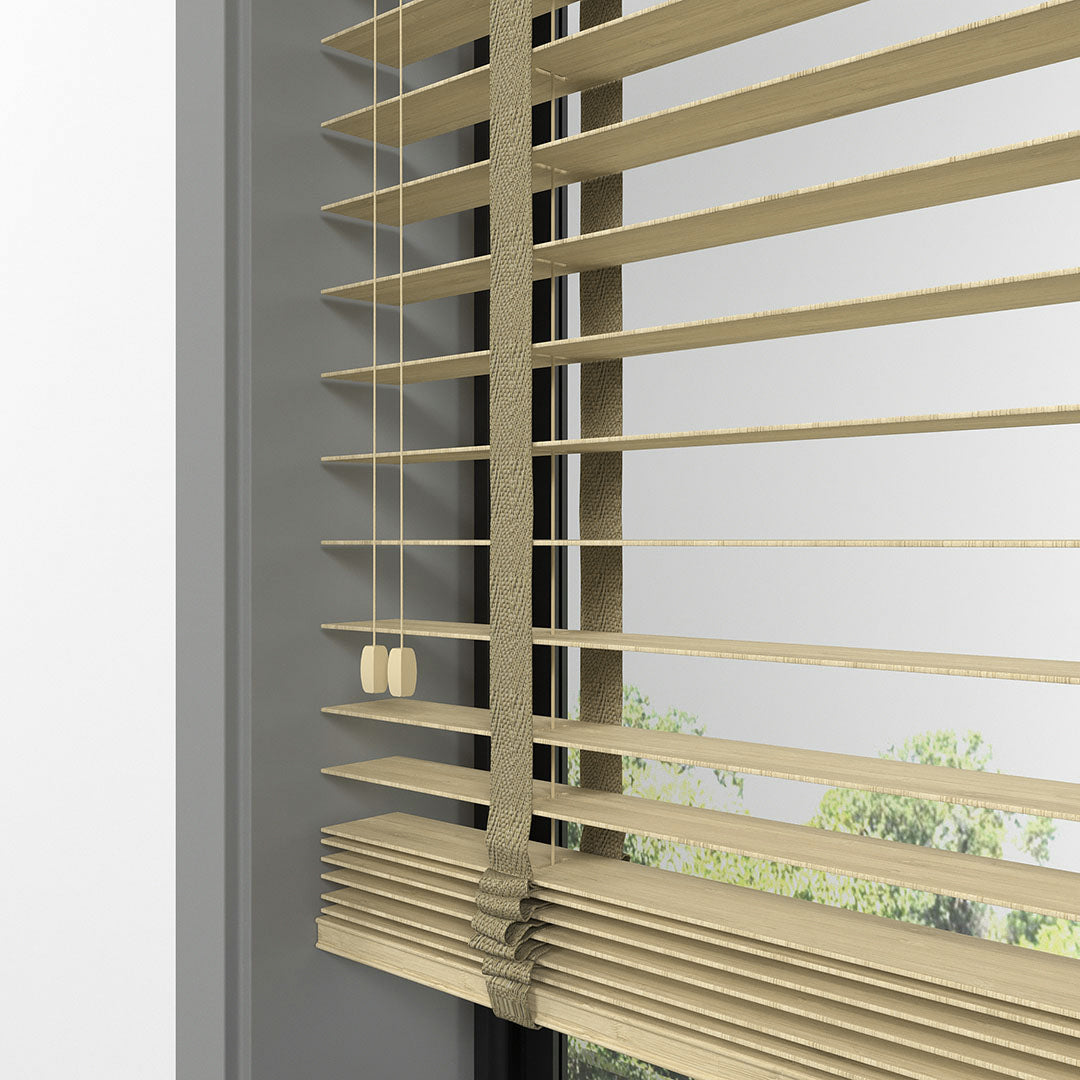 50 MM BAMBU Açık Meşe Ahşap Jaluzi