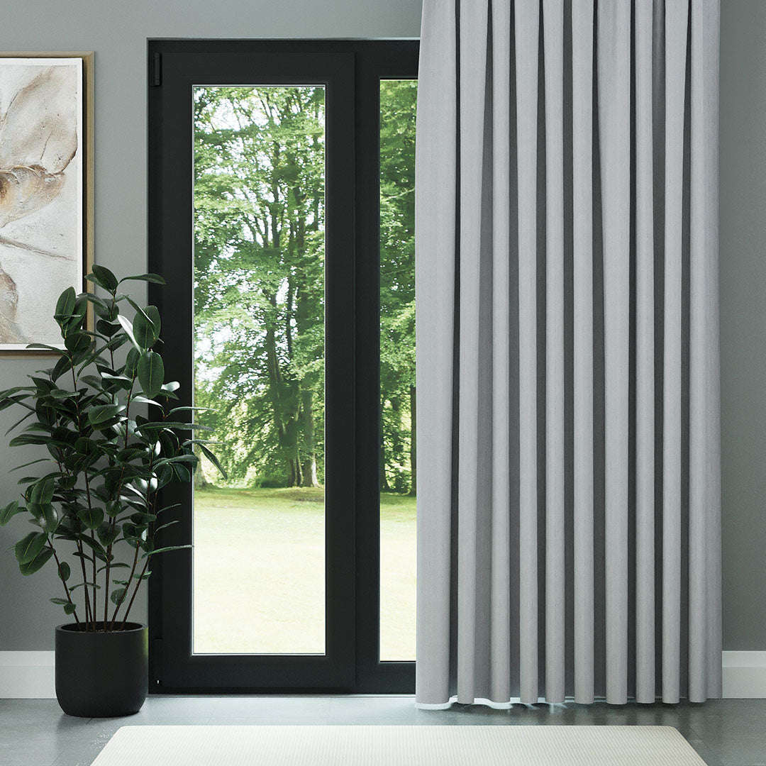 Açık Gri Keten Desen Efekli Dökümlü Fon Perde | Ezri