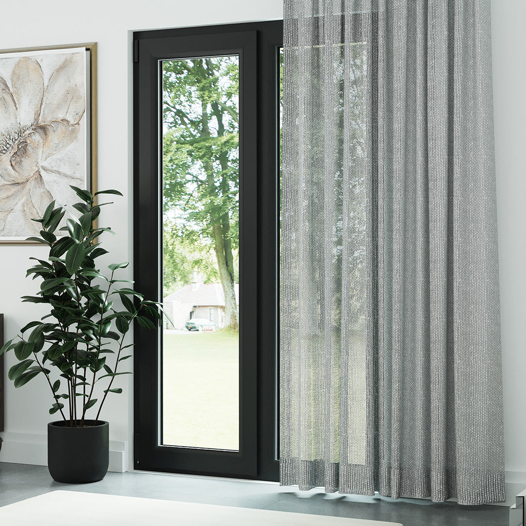Açık Gri Modern Kalın Hasır Dekoratif File Düz Tül Perde | Sway