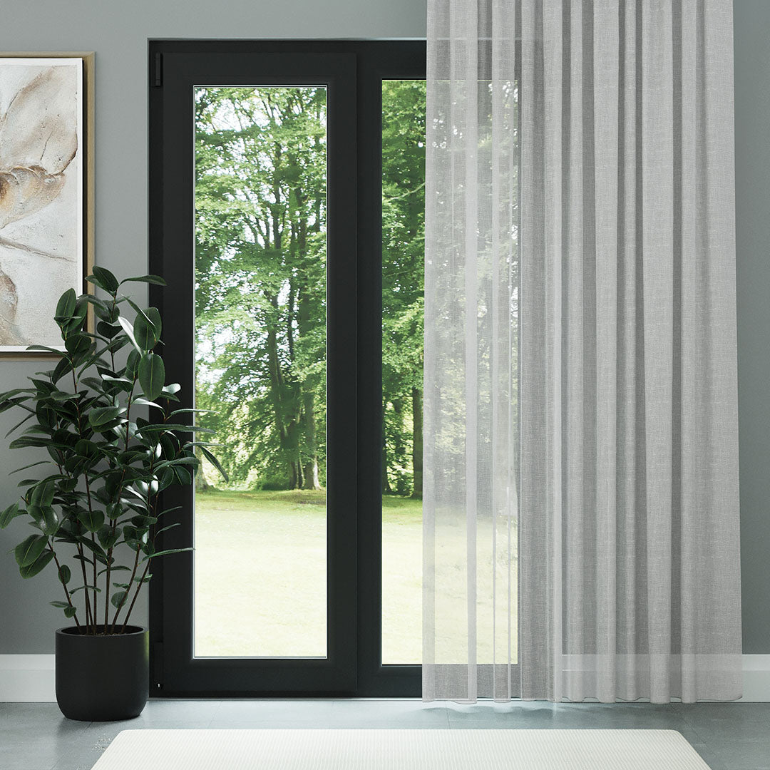 Açık Gri Petek Desenli Keten Düz Tül Perde | Leona