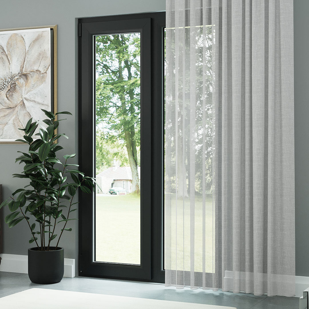 Açık Gri Petek Desenli Keten Düz Tül Perde | Leona