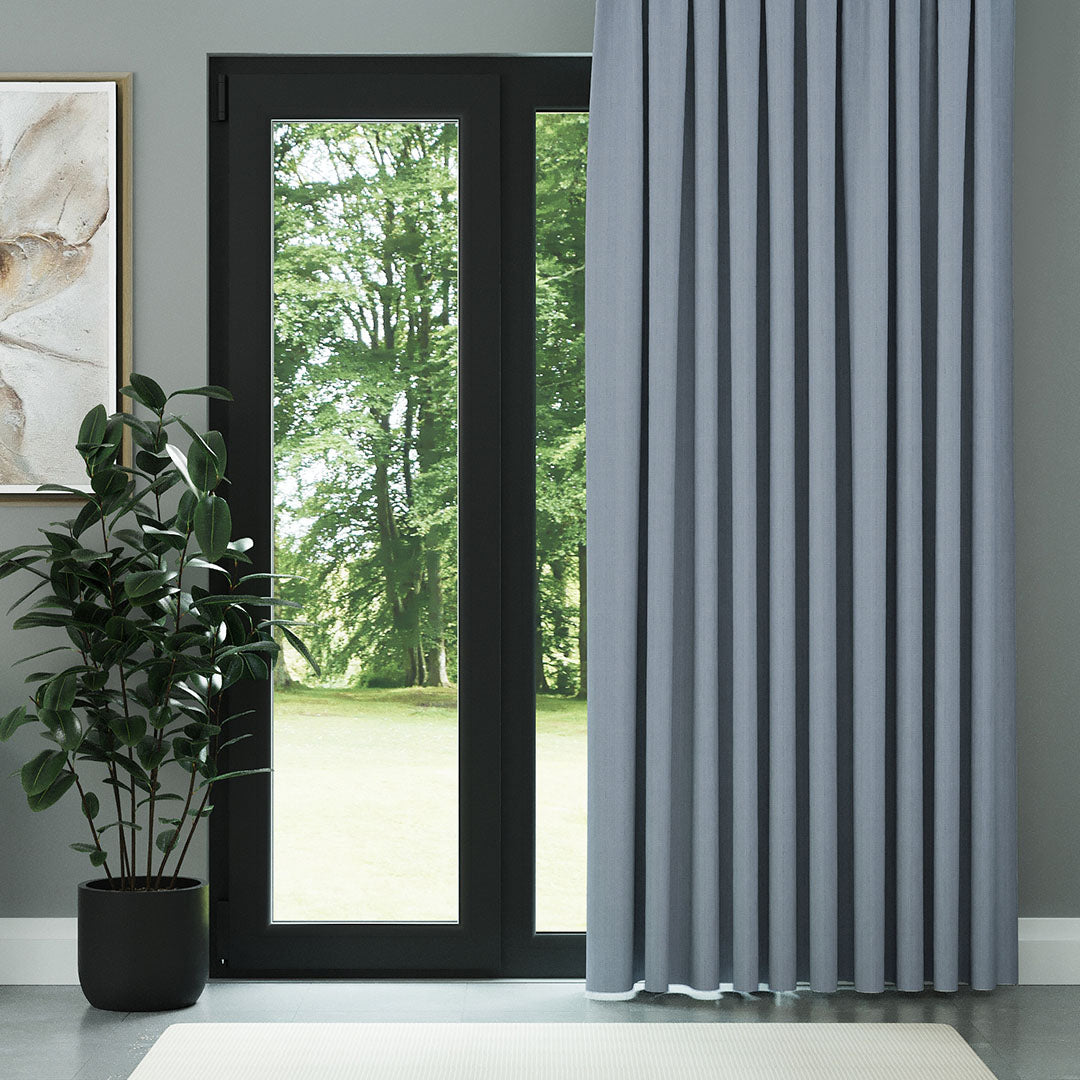 Açık Mavi Keten Desen Efekli Dökümlü Fon Perde | Ezri