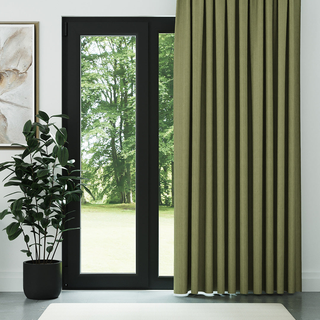 Açık Yeşil Keten Desen Efekli Dökümlü Fon Perde | Ezri