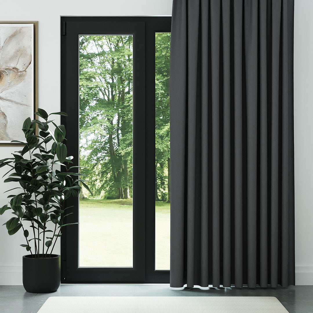 Antrasit Keten Desen Efekli Dökümlü Fon Perde | Ezri