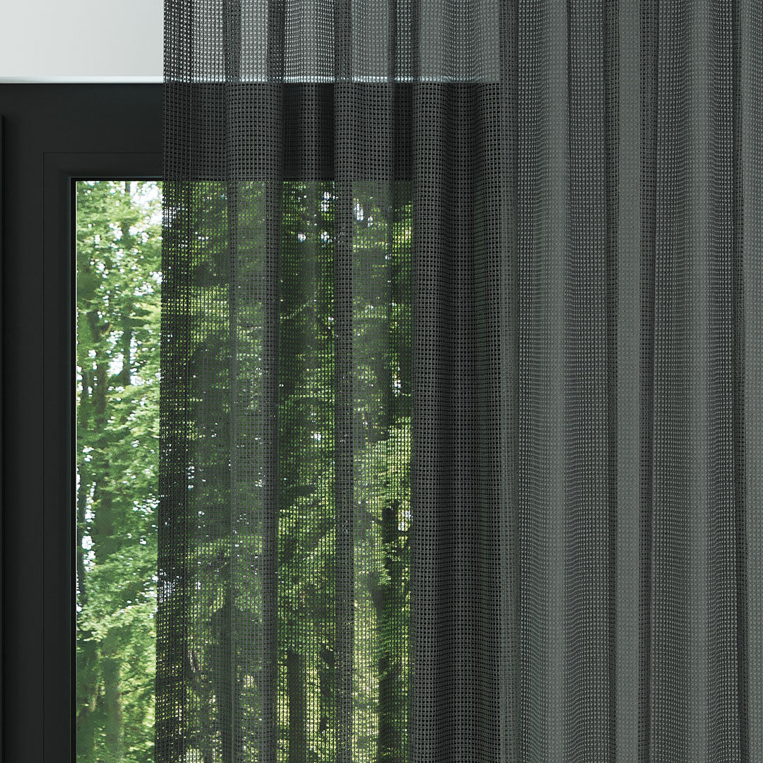Antrasit Örme Dosyası Kare Zemin Düz Tül Perde | Inessa