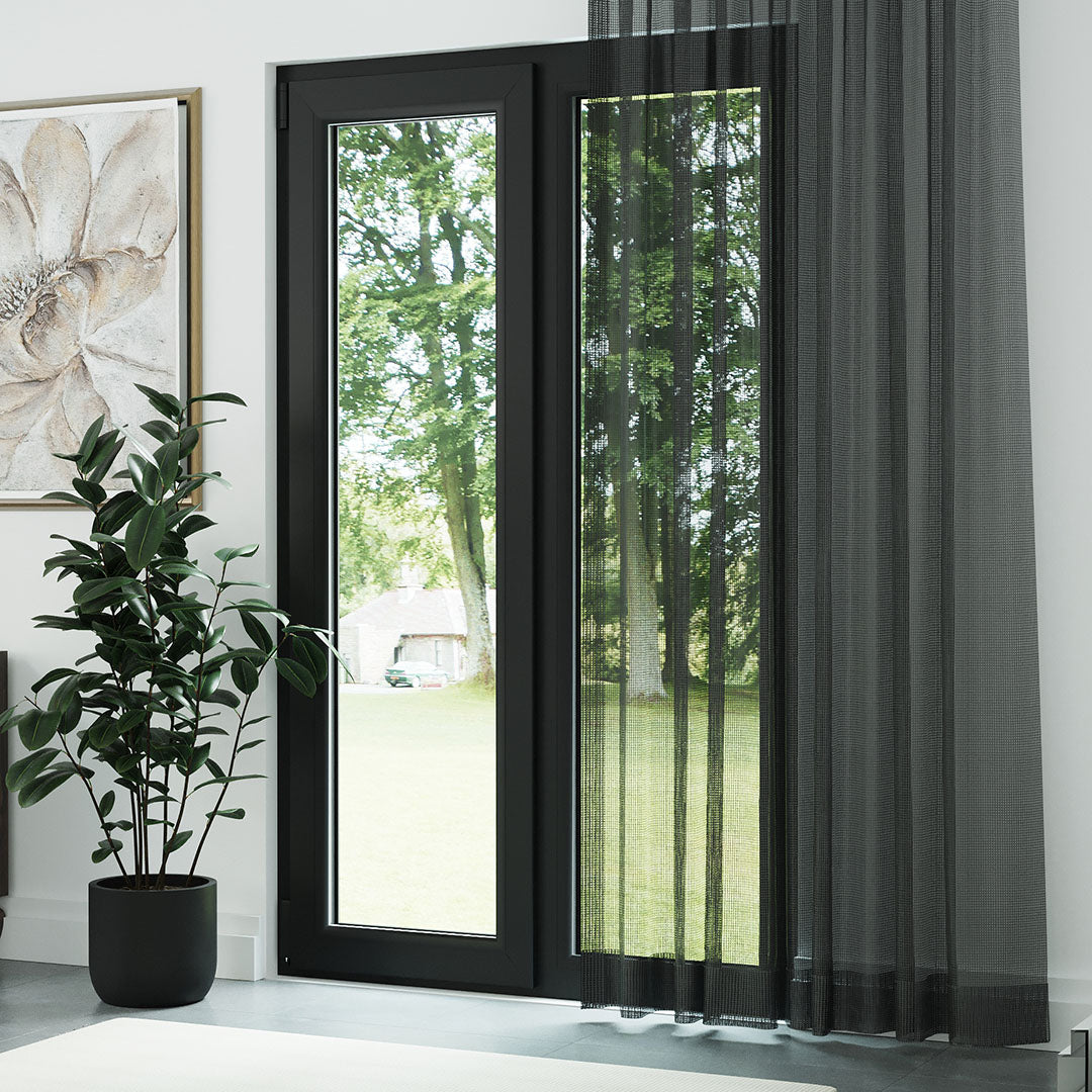 Antrasit Örme Dosyası Kare Zemin Düz Tül Perde | Inessa