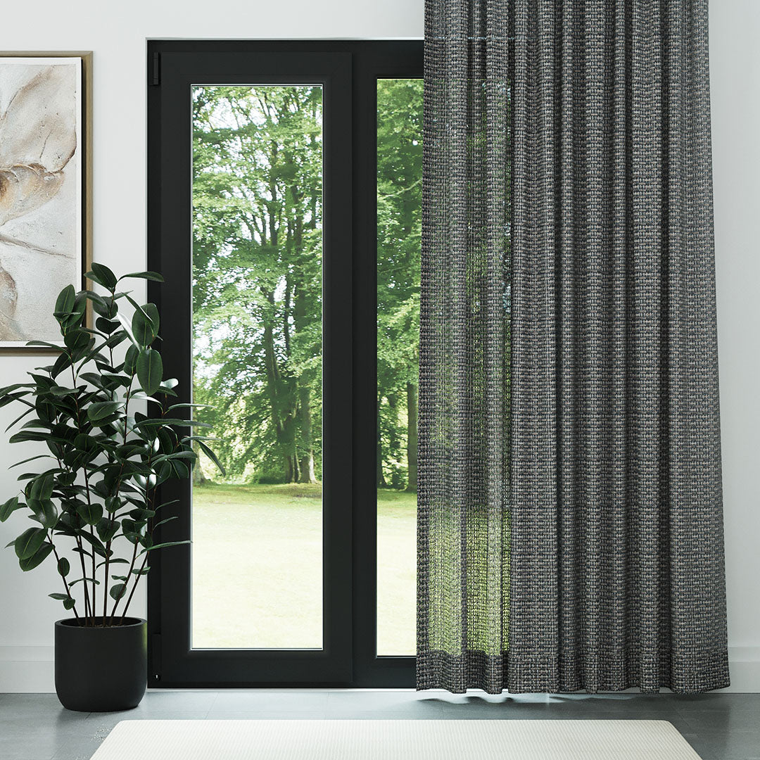 Antrasit Simli Modern Kalın Hasır Dekoratif Dosya Düz Tül Perde |Traverse