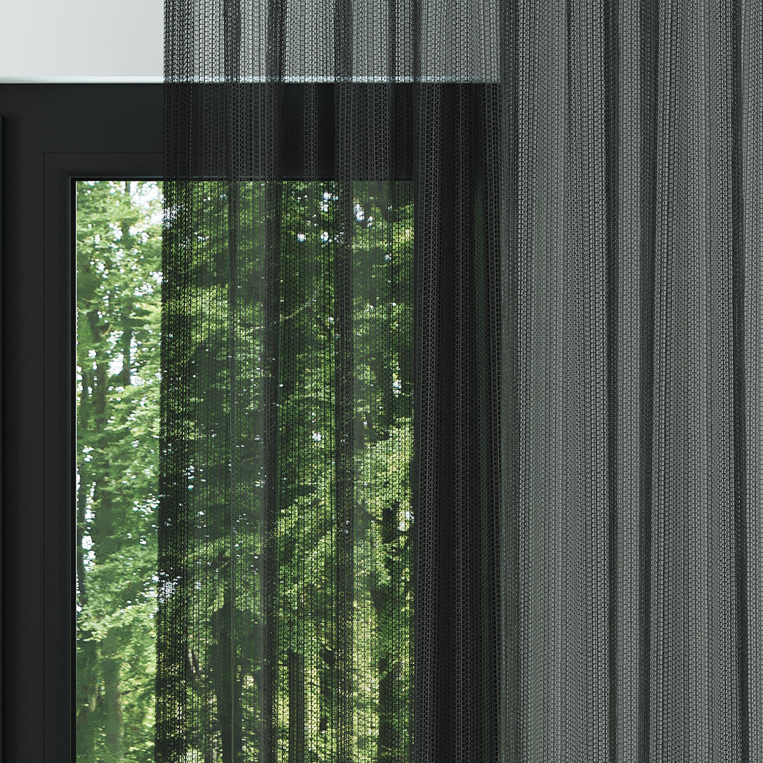 Antrasit Trend Kare Dosya Örme Düz Tül Perde | Alacakaranlık