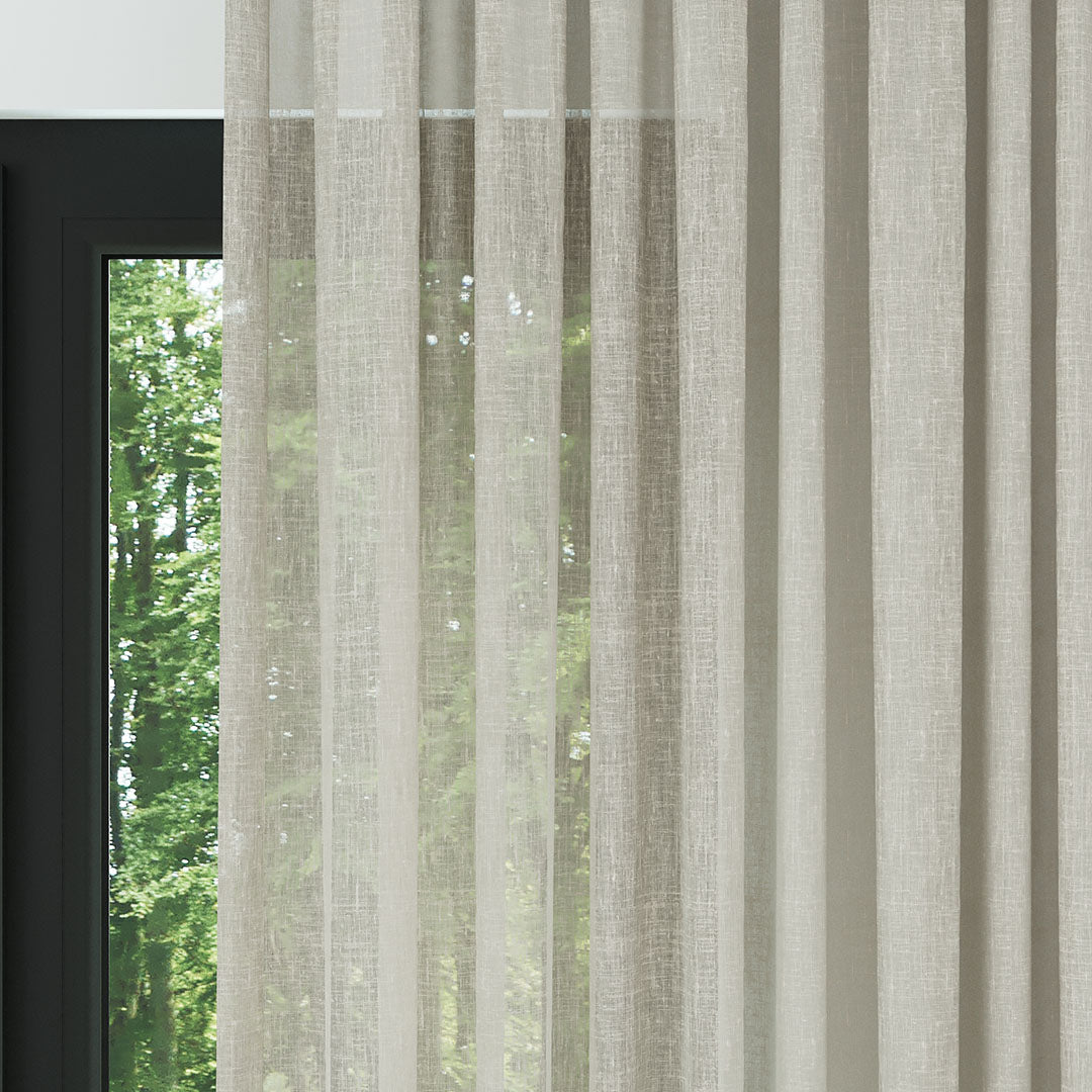 Bej Katlamalı Keten Düz Tül Perde | Mistra