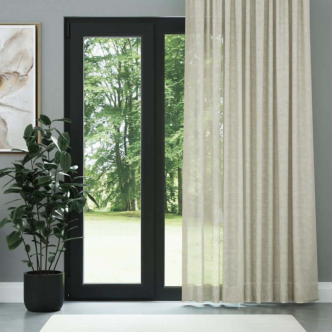 Bej Doğal Efekt İplikli Keten Düz Tül Perde | Lyall