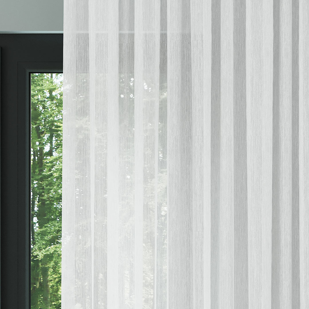 Beyaz Bambu Desenli Düz Tül Perde | Vakko