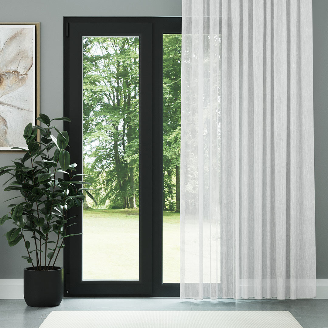 Beyaz Bambu Desenli Düz Tül Perde | Vakko