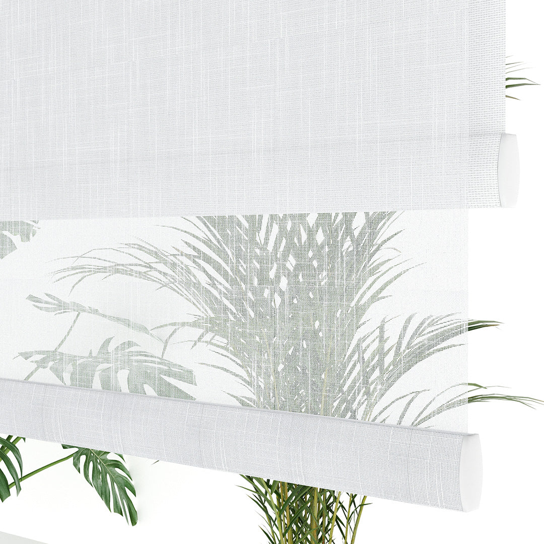 Beyaz Desenli Çiftli Stor Perde | çiçek aç