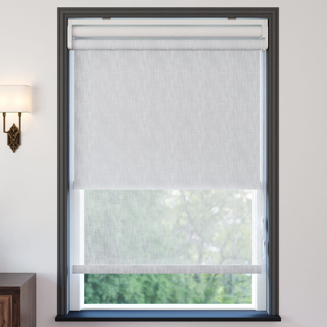 Beyaz Desenli Çiftli Stor Perde | çiçek aç