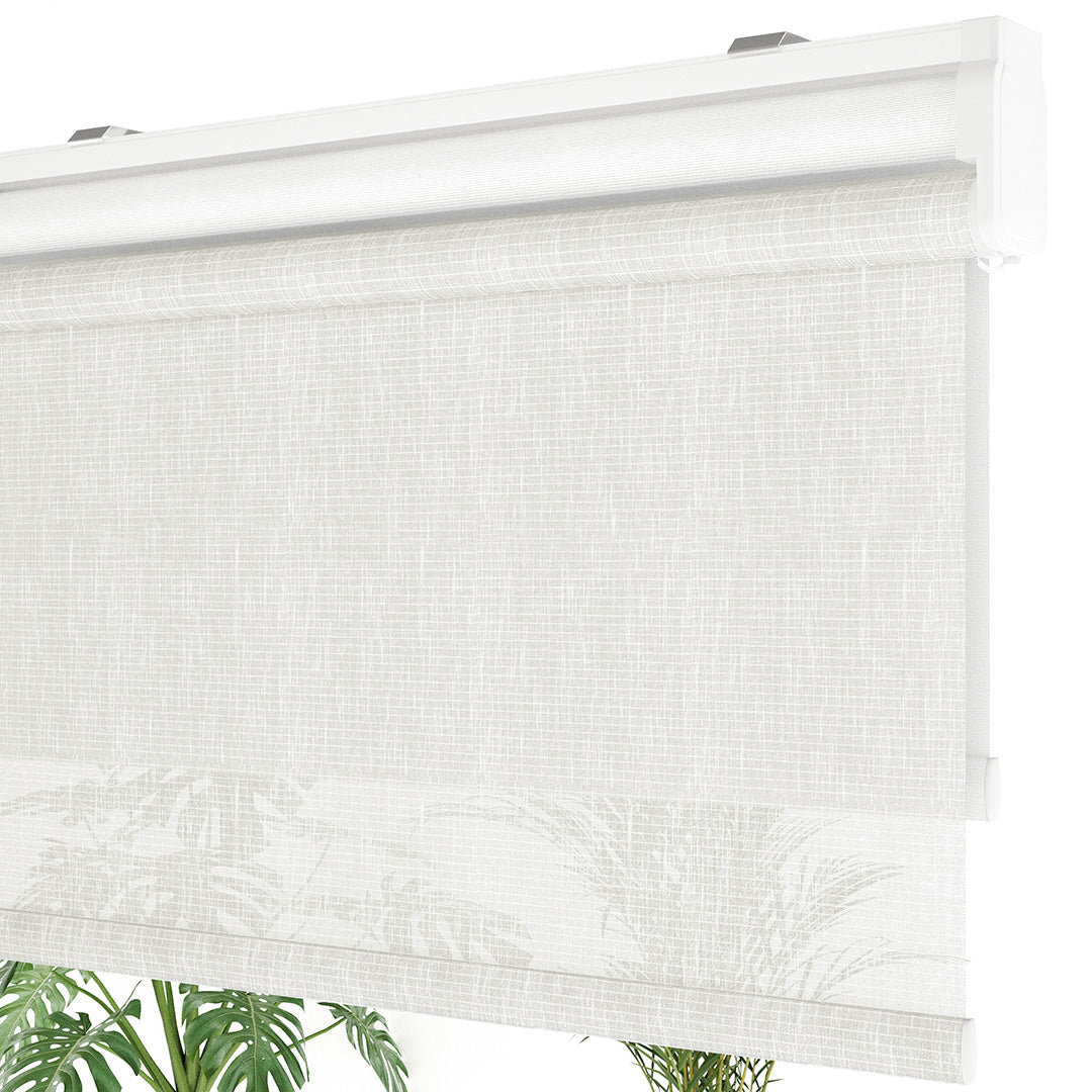 Beyaz Desenli Çiftli Stor Perde | Estella