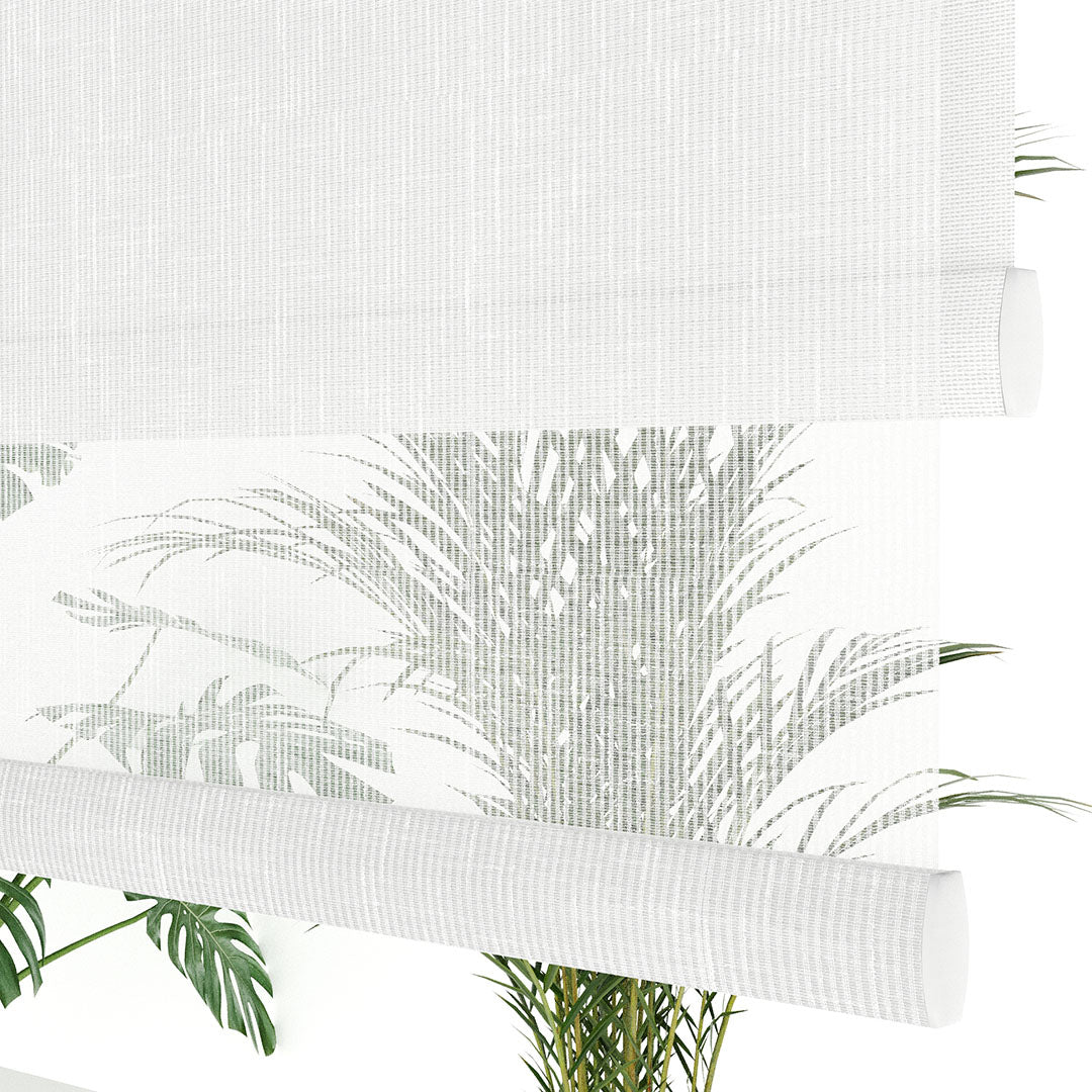 Beyaz Desenli Çiftli Stor Perde | Floris