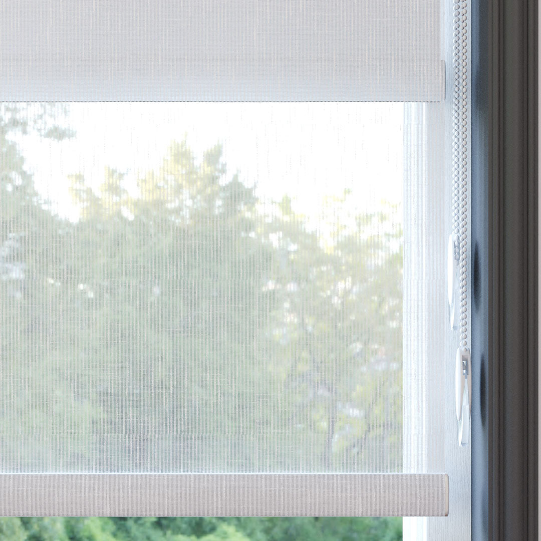 Beyaz Desenli Çiftli Stor Perde | Floris