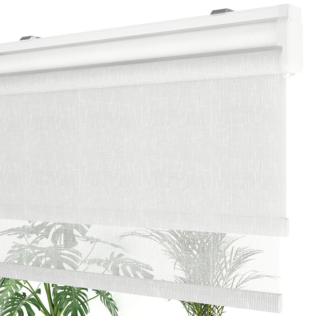 Beyaz Desenli Çiftli Stor Perde | Floris