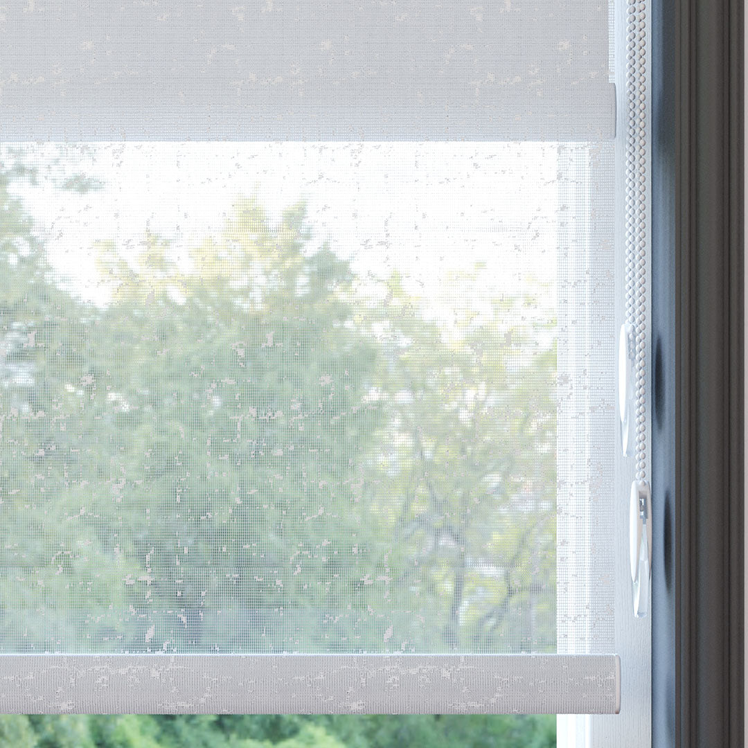 Beyaz Desenli Çiftli Stor Perde | Octavia