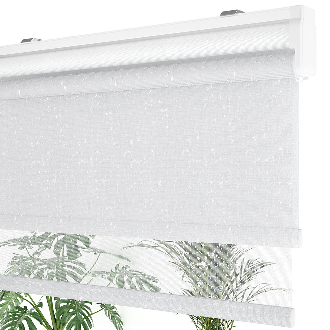 Beyaz Desenli Çiftli Stor Perde | Octavia