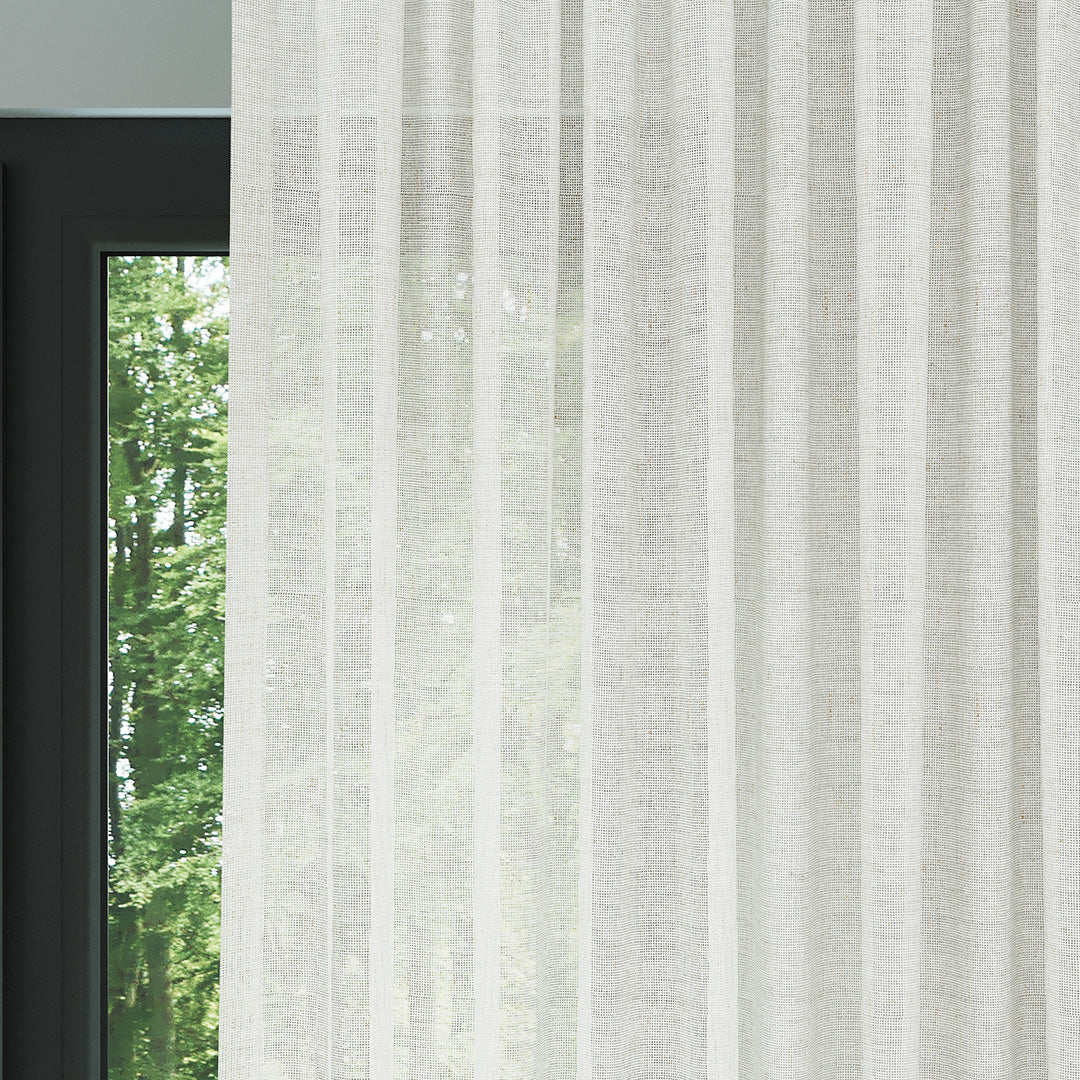 Beyaz Doğal Efekt İplikli Keten Düz Tül Perde | Lyall