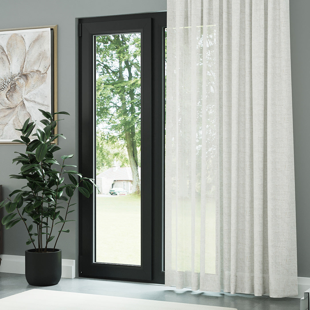 Beyaz Doğal Efekt İplikli Keten Düz Tül Perde | Lyall