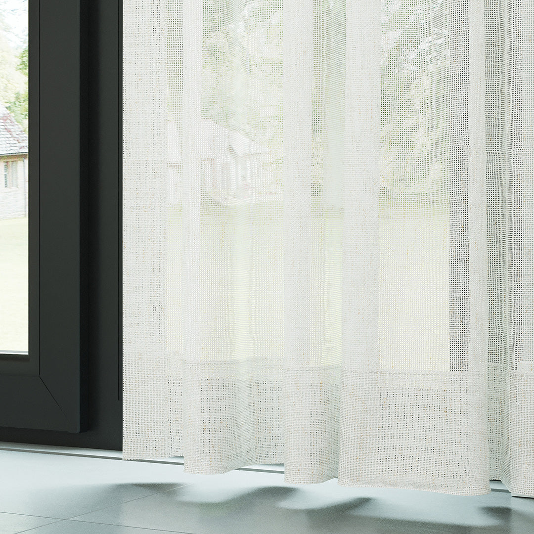 Beyaz Doğal Efekt İplikli Keten Düz Tül Perde | Lyall