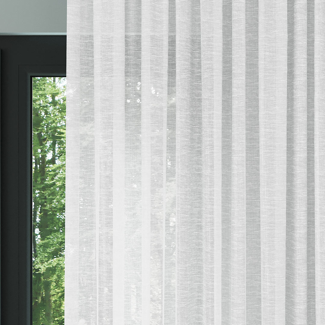 Beyaz Parlak Keten Dokulu Düz Tül Perde | Aloe