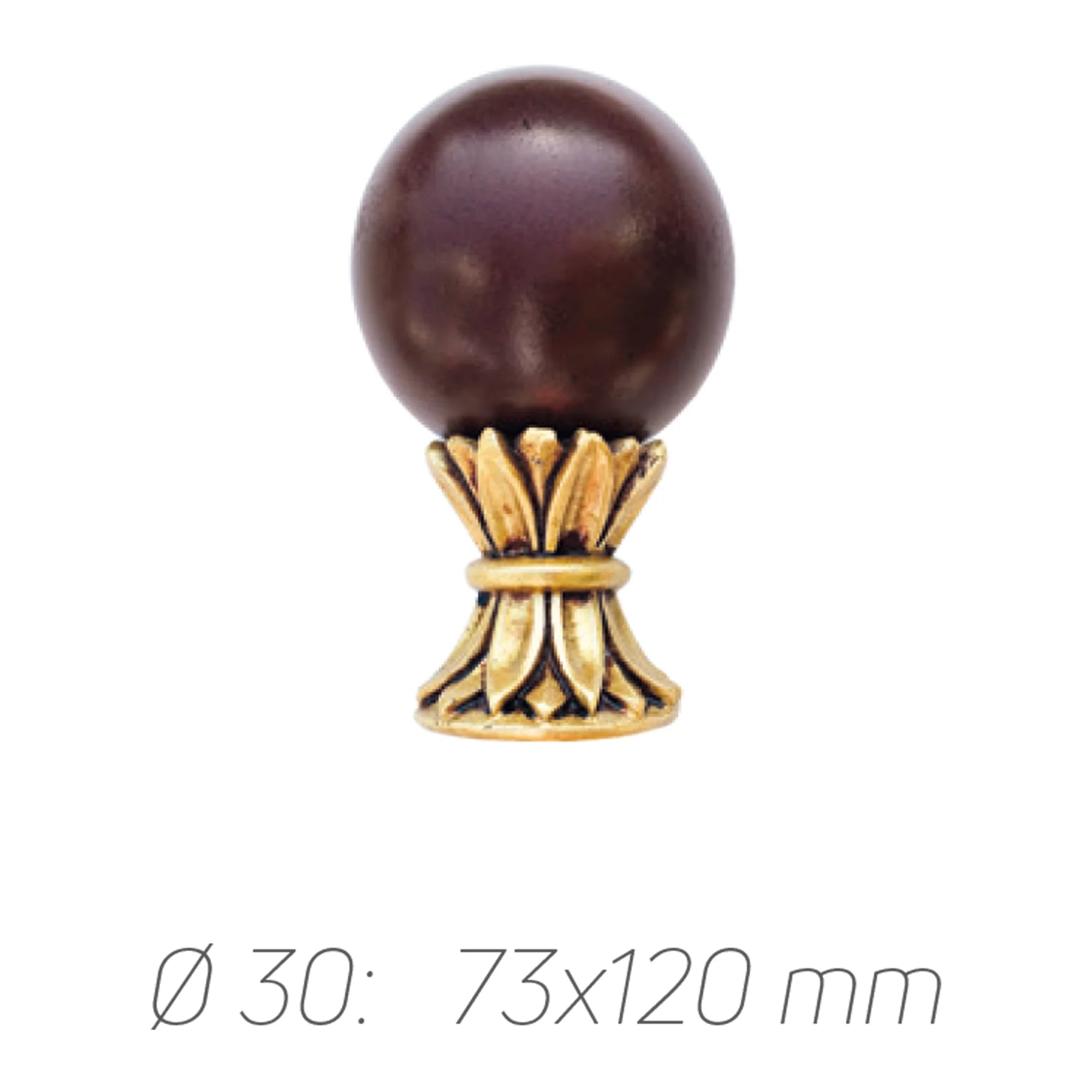 Rustik Perde Borusu 30 mm - Altın Eskitme Metal - Küre