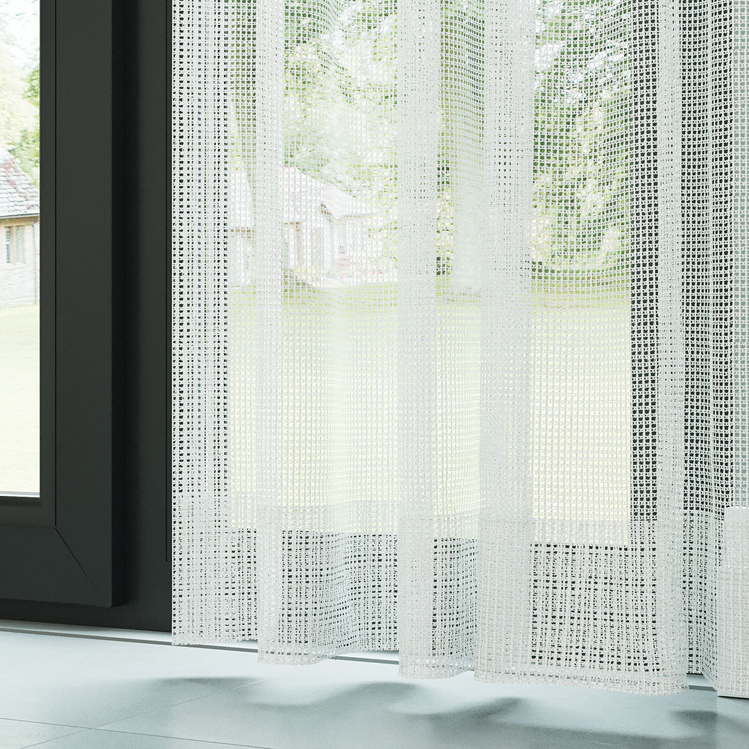 Ekru Örme Dosya Kare Zemin Düz Tül Perde | Inessa