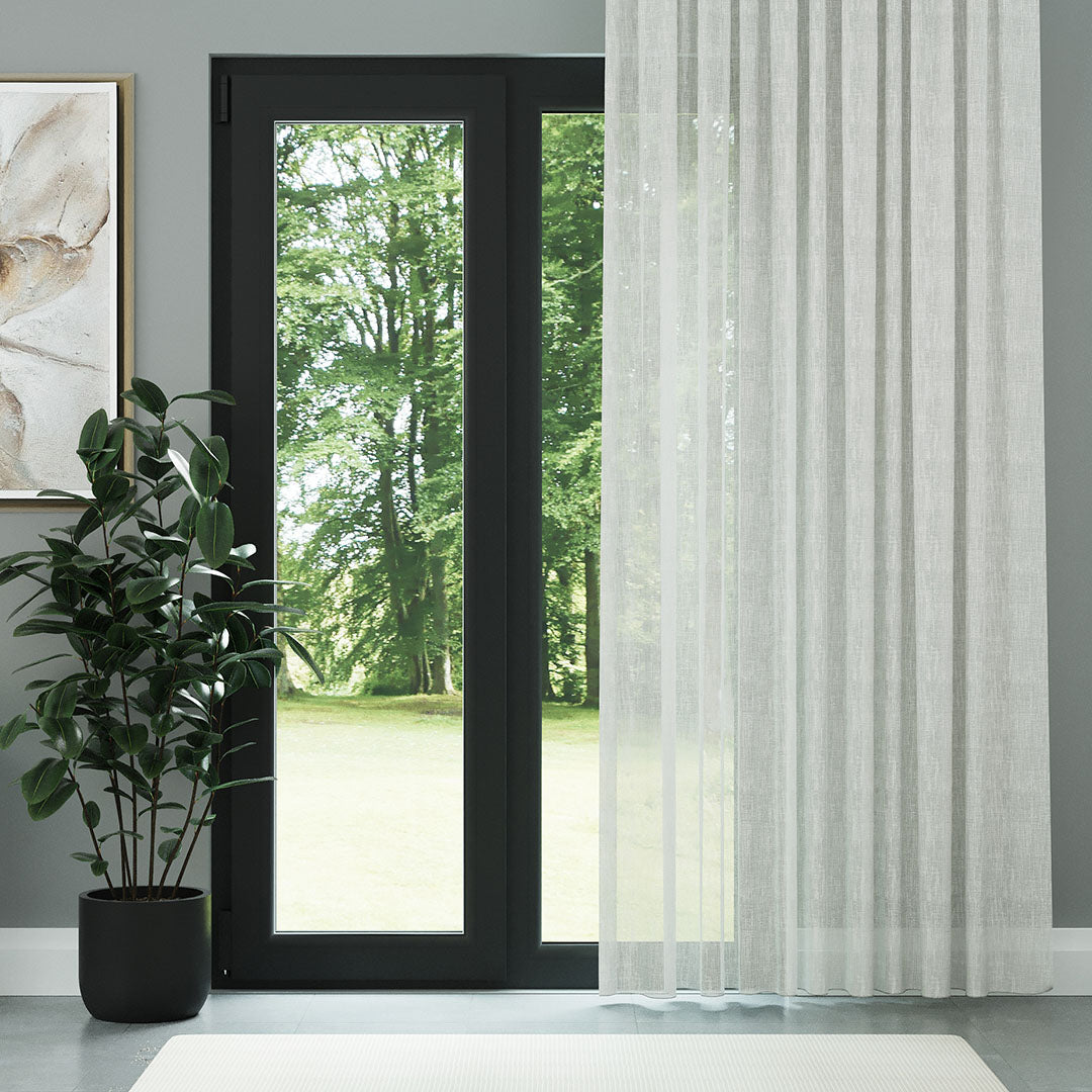 Ekru Petek Desenli Keten Düz Tül Perde | Leona