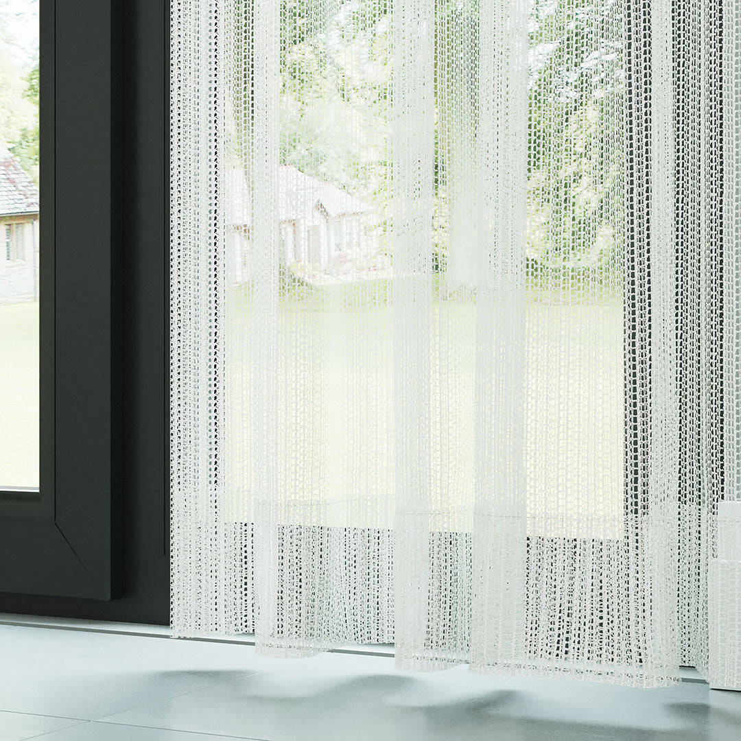 Ekru Trend Kare Dosya Örme Düz Tül Perde | Alacakaranlık